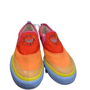 NWT Adidas Love Unites Canvas Slip-Ons Sneakers kids size 3.5 orange red green